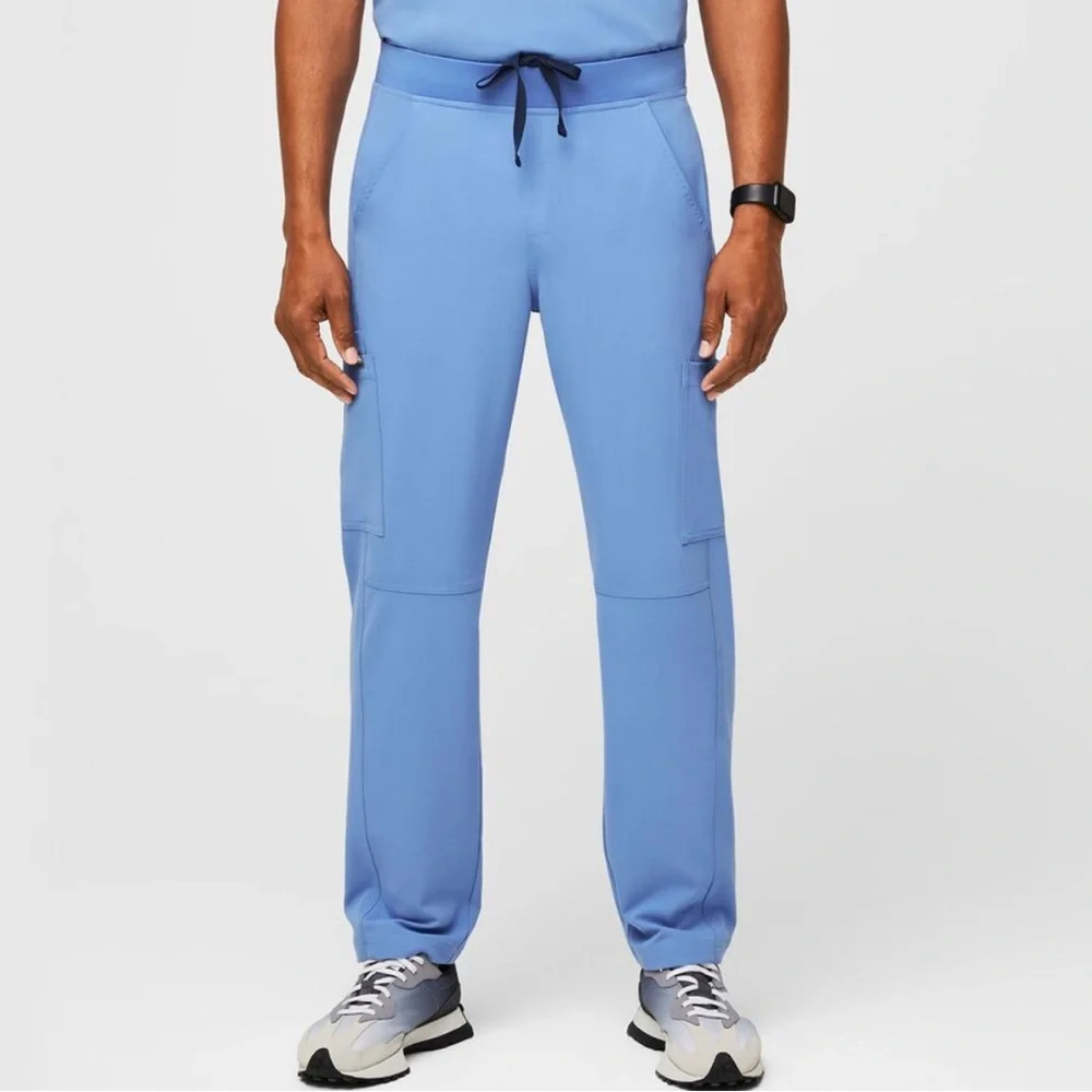 Figs Straight Leg Ciel Blue Cargo Pants Pull-On Elastic Waist Size Medium